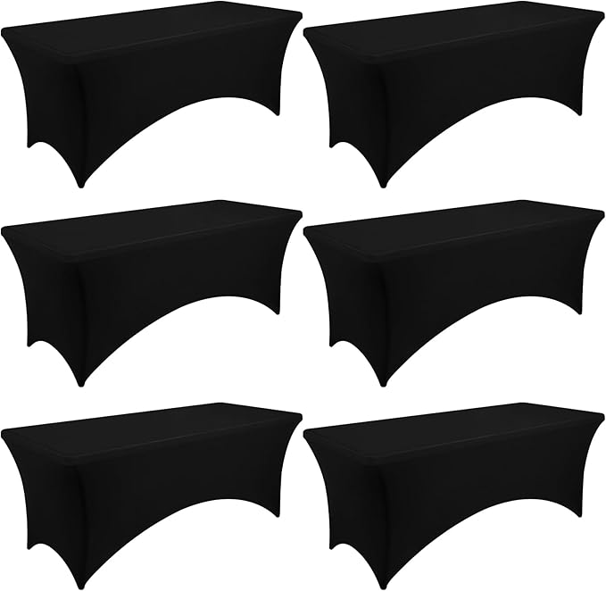 Moosfor Spandex Elastic Fitted 5FT Rectangle Tablecloth 6 Pack, Stretch Washable Reusable Table Cover for Outdoor Picnic, Dining, Wedding, Banquet & Party Events (Black, 60Lx30Wx30H Inch)