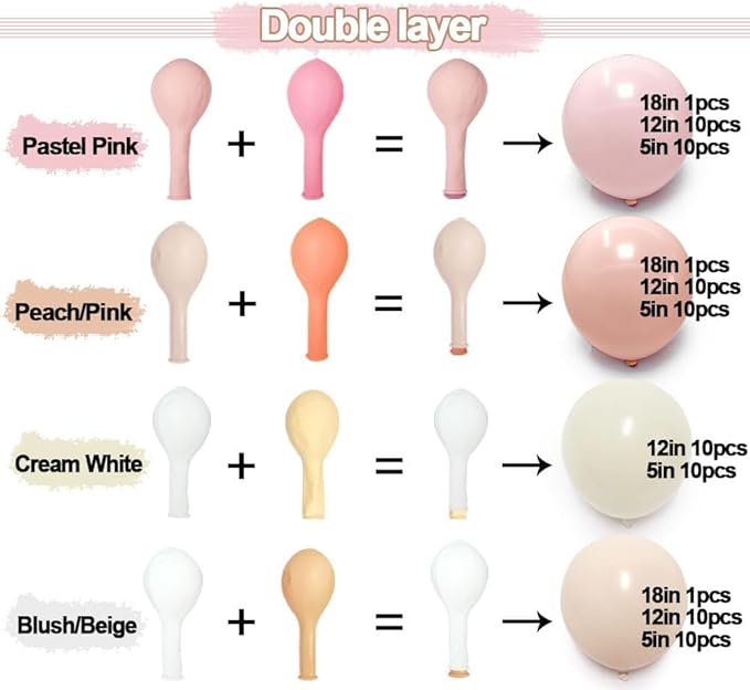 Pastel Pink White Balloon Arch Double Stuffed Light Pink Blush Ivory Beige Balloon Garland Kit Peach Cream Balloons for Birthday Baby Shower Wedding Valentine Engagement Bridal Boho Party Decor