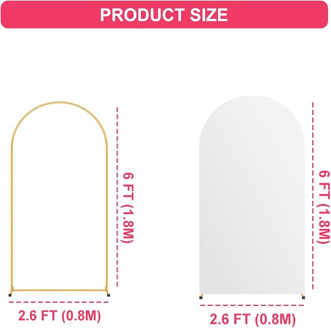 6FT Arch Backdrop Stand and White Cover Set,Wedding Arch Backdrop Stand,Balloon Arch Stand Metal Frame for Wedding Birthday Baby Shower Party Garland Ceremony Decor