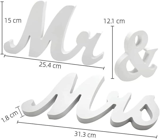Mr & Mrs Sign for Wedding Table, Wedding Decorations for Reception, Large Wooden Letters Centerpieces Decor for Sweetheart Table, Ceremony, Anniversary, Party and Valentine's Day(White)