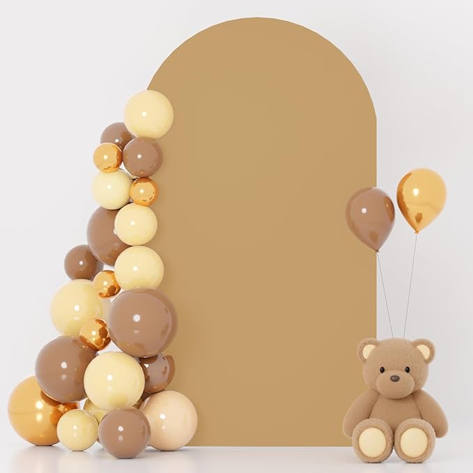 FOTSHARER Spandex Arch Backdrop Cover 2.6FTx6FT Brown Backdrop Cover Wedding Arch Cover for Holiday Party Decoration Arch Covers Stretchy Backdrop Balloon Arch Cover Tan Backdrop Covers for Arch Stand