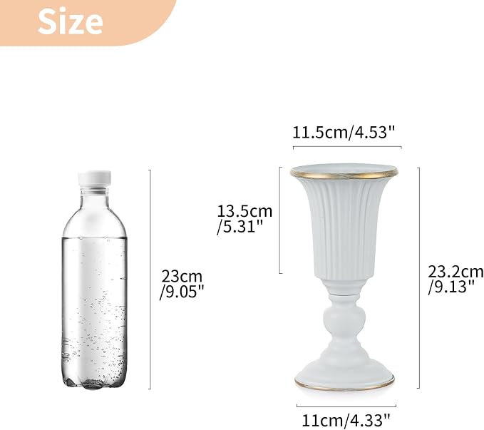 Nuptio 10 Pcs Flowered Metal Trumpet Vase Elegant Wedding Centerpieces Vase for Party Dining Room Decoration, 23.2cm Tall Artificial Flower Arrangements for Anniversary Ceremony, White
