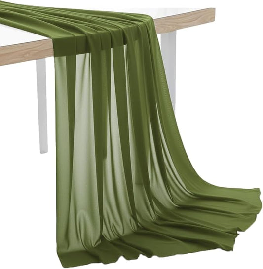 MDS Pack of 5 Yard Chiffon Fabric, Sheer Soft Draping Fabric Bolt for Wedding Party Backdrop Arch Decoration, Apparel Bridal Dress Sewing DIY Crafts Solid Gauze Fabrics 44” Wide - Olive Green