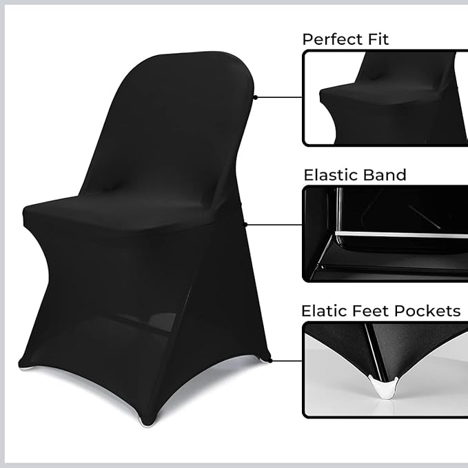 Babenest Spandex Folding Chair Covers - 50 PCS Halloween Upgraded Universal Stretch Washable Fitted Chair Slipcovers Protector for Wedding, Holidays, Banquet, Party, Celebration (Black)
