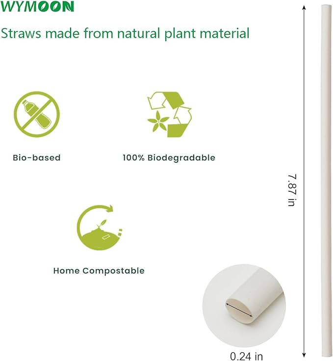 3-Pack Natural Plant Straws | 600 PCS 7.8'' Disposable Drinking Straws | Durable for Hot & Cold Drinks