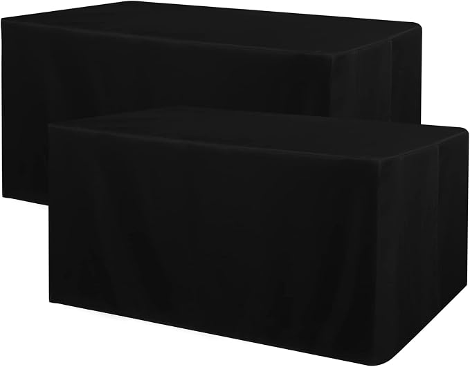 Obstal 2 Pack Black Tablecloth Fitted Table Clothes for 4 Foot Rectangle Tables - Water Resistant Washable Fabric Polyester Rectangle Table Cover for Outdoor/Indoor Uses?48L x 24W x 30H Inches, Black?