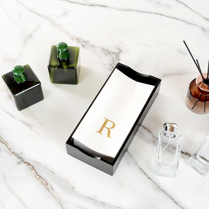 Luxenap 15.8 X 7.9 Inch Linen-Feel Guest Towels, 2000 Lettered Hand Towels - Gold Letter 'R', Sans Serif Font, White Paper Dinner Napkins, airlaid, For Restrooms And Tables