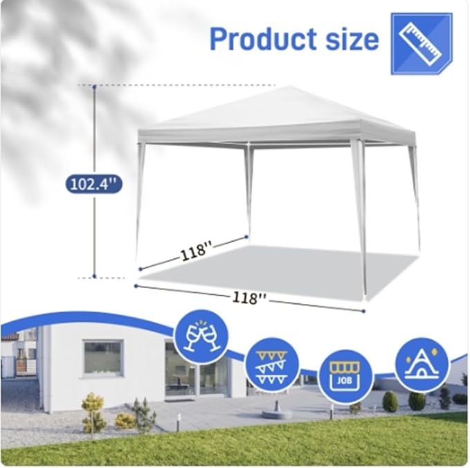 10x10 Canopy Tent, Heavy Duty Portable Outdoor Tent with 4 Removable Sidewalls, Waterproof Party, Wedding, Camping & Backyard Shelter, White