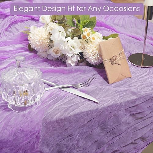 16 Pack Purple Lavender Cheesecloth Table Runner 35x120 Inch Boho Rustic Gauze Table Runners, 10Ft Long Sheer Purple Lavender Cheese Cloth Table Runners for Wedding Bridal Shower Party Table Decor