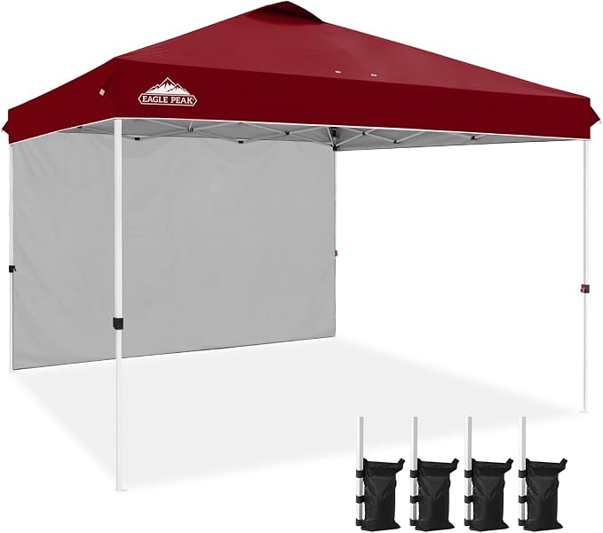 EAGLE PEAK Commercial Canopy 12x12 Pop Up Canopy Tent with 1 Sidewall, Easy Setup Heavy Duty Instant Event Shelter for Vendors & Markets, Outdoor Sun Shade, Burgundy