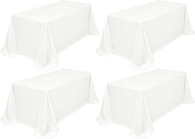 Showgeous 4 Pack Ivory Rectangle Tablecloth 90 x 156 Inch, Wrinkle Resistant Washable Polyester Table Cloth for Dining Table, Wedding, Party, Buffet, Outdoor