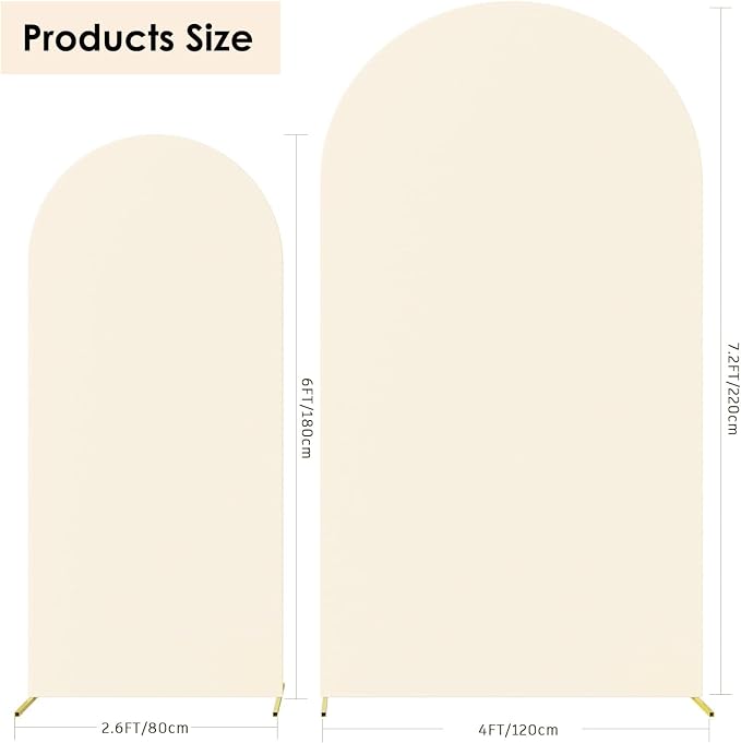 HAINARverS Set of 2 Wedding Arch Cover 6FT,7.2FT Spandex Fitted Stretchy Arch Stand Covers,2 Sided Round Top Chiara Backdrop Cover for Birthday Party Banquet Baby Shower Arch Decoration(Beige)