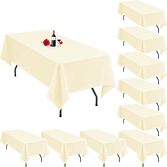 10 Pack Beige Tablecloth 60 x 126 Inch Beige Table Cloth for 8 Foot Rectangle Tables Cream Tablecloth Washable Polyester Fabric Cream Table Cloth Rectangle for Parties Wedding Banquet