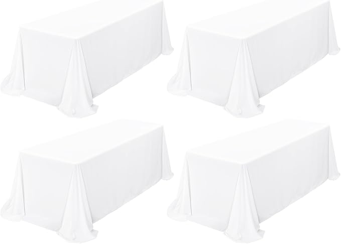 4 Pack White Tablecloth 90 x 156 Inch, Rectangle Tablecloth for 8 Foot Table, Stain and Wrinkle Resistant Washable Polyester Table Cloth Cover for Wedding Dining Table Buffet Parties and Camping