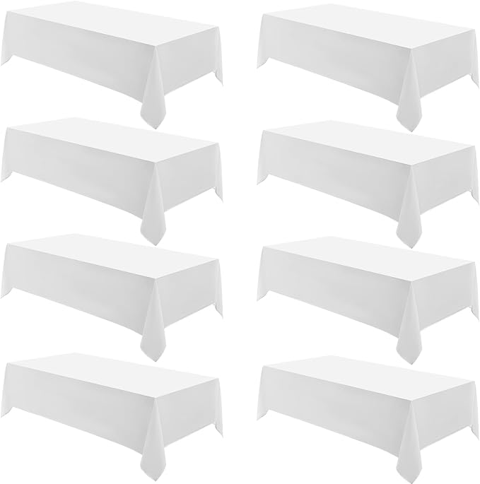 Rectangle Tablecloths 90x132 Inch 8 Pack White Tablecloth for 6ft Washable Decorative Linen Polyester Table Cloths for 8ft Dining Table Banquets Buffet Parties and Wedding
