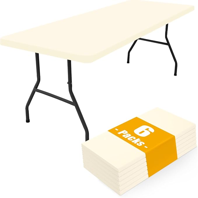 Smiry 6 Pack Rectangle Picnic Table Cloth, Waterproof Elastic Fitted Tablecloths, Washable Polyester Rectangular Patio Table Cover for Camping, Indoor and Outdoor (Beige, 30"x72")