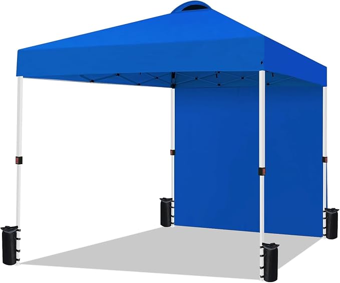 Durable 10 x 10 Pop-up Canopy Tent with 1 Sidewall, Portable Instant Camping Beach Canopy Tents, Blue