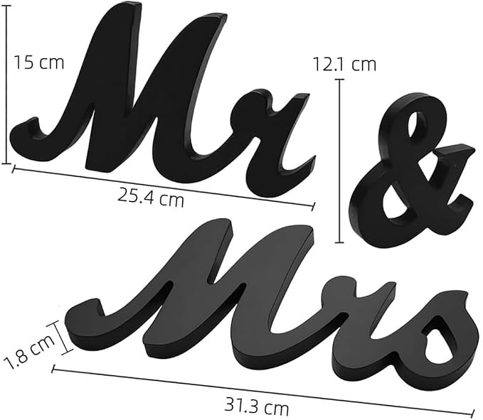 Mr & Mrs Sign for Wedding Table, Wedding Decorations for Reception, Large Wooden Letters Centerpieces Decor for Sweetheart Table, Ceremony, Anniversary, Party and Valentine's Day(Black)
