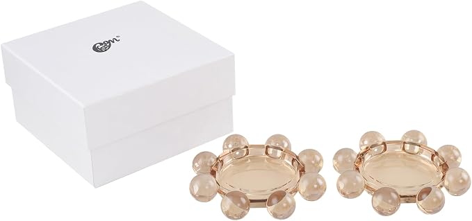 Kitcom Crystal Candle Holders Pack of 2 Pillar Candlestick Decorations for Home Party Dinner Christmas 5.9'' X 1.2'', Suitable for Large Cylindrical Candles, Champagne Color