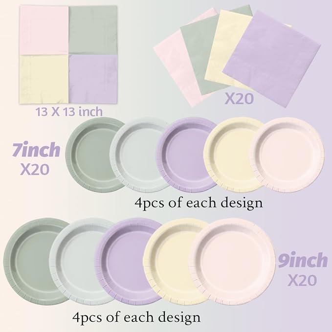CMUSKO Fairy Birthday Party Decorations - 60pcs Pink Purple Green Plates and Napkins for Spring Wildflower Butterfly Garden Tea Party Tableware Set