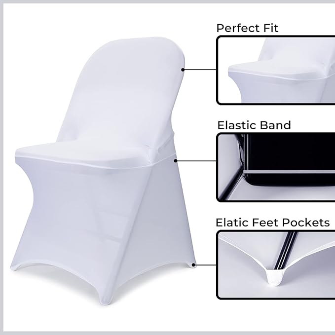 Babenest 100PCS Spandex Folding Chair Covers, Upgraded Universal Stretch Washable Fitted Chair Slipcovers Protector for Wedding, Holidays, Banquet, Party, Celebration (White)