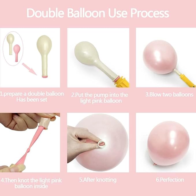 Pearl Pink Balloons Double Stuffed Pastel Light Pink Balloon Arch Kit Thick Latex Different Sizes 18/12/5in Balloon Garland for Birthday Wedding Baby Shower Bridal Mother‘s Day Party Decor
