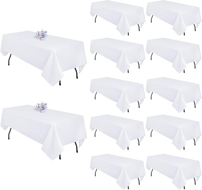 12 Pack White Table Cloth 60x126 Inch Rectangle Tablecloths for 8 Foot Rectangle Tables, Wrinkle Resistant Washable Polyester Fabric Rectangular Table Cover for Dining Banquet Wedding Party