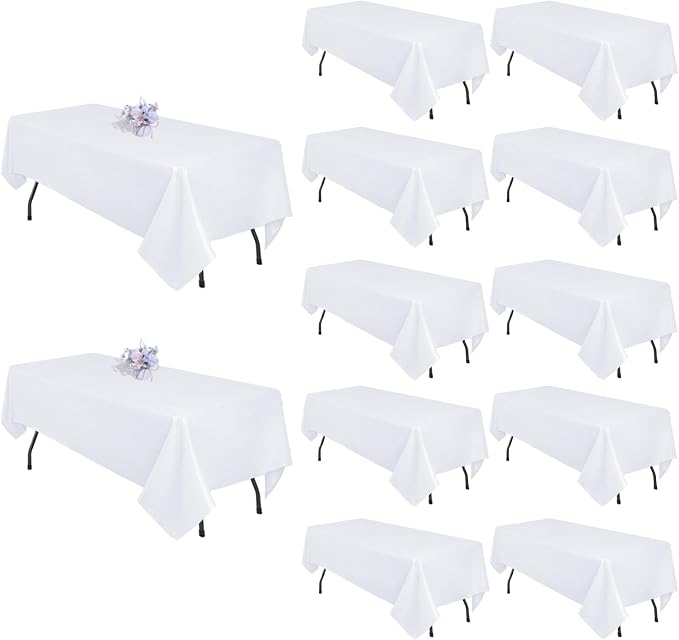 12 Pack White Table Cloth 60x84 Inch Rectangle Tablecloths for 6 Foot Rectangle Tables, Wrinkle Resistant Washable Polyester Fabric Rectangular Table Cover for Dining Banquet Wedding Party