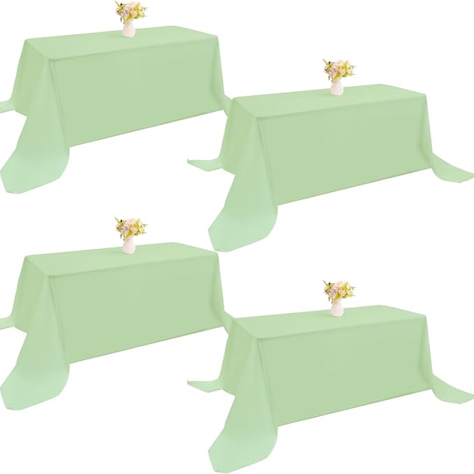 4 Pack Rectangle Tablecloth 90x132Inch Sage Green Washable Polyester Table Cover for Wedding Dining Table Buffet Parties Banquet Decoration