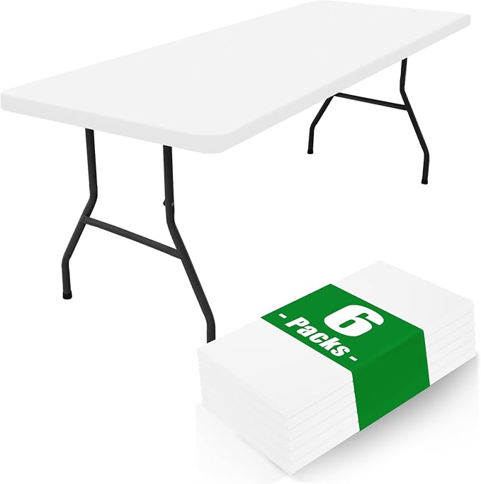 Moosfor Spandex 5 Foot Rectangle Table Cloth 6 Pack, Elastic Fitted Tablecloths for Picnic, Stretch Washable Patio Table Cover for Outdoor, Camping, Banquet and Parties (White, 30"x60")