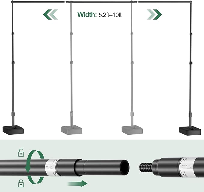 EMART Backdrop Stand with Heavy Duty Water Tank Base 7x10ft Adjustable Metal Photo Backdrop Stand Kit Pipe and Drape Square Background Frame for Birthday Party, Wedding Decorations, Studio Photography