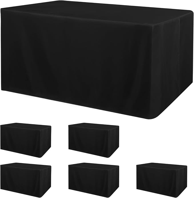 Obstal 6 Pack Black Tablecloth Fitted Table Clothes for 6 Foot Rectangle Tables - Water Resistant Washable Fabric Polyester Rectangle Table Cover for Outdoor/Indoor Uses, 72L x 30W x 30H Inches, Black