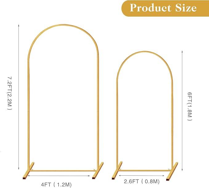 Metal Arch Backdrop Stand Set of 2 (7.2FT/6FT), Wedding Arch Stand Gold Backdrop Arch Stand, Wedding Arch Frame for Ceremony, Birthday Party, Baby Shower, Garden Arch Decoration