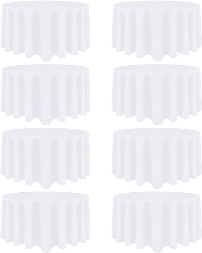 8 Pack White Round Tablecloth 90 Inch White Table Cloth Stain and Wrinkle Resistant Reusable and Washable Polyester Fabric Table Covers for Buffet Wedding Party and Banquet