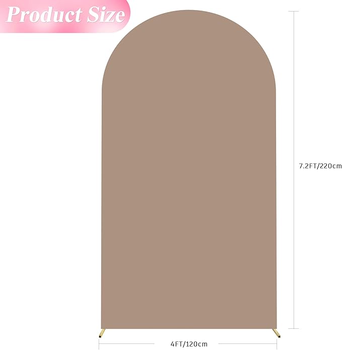 Wokceer 7.2FT Wedding Arch Cover Spandex Fitted Wedding Arch Stand Covers Round Top Nude Brown Chiara Arch Backdrop Cover for Birthday Party Ceremony Banquet Decoration