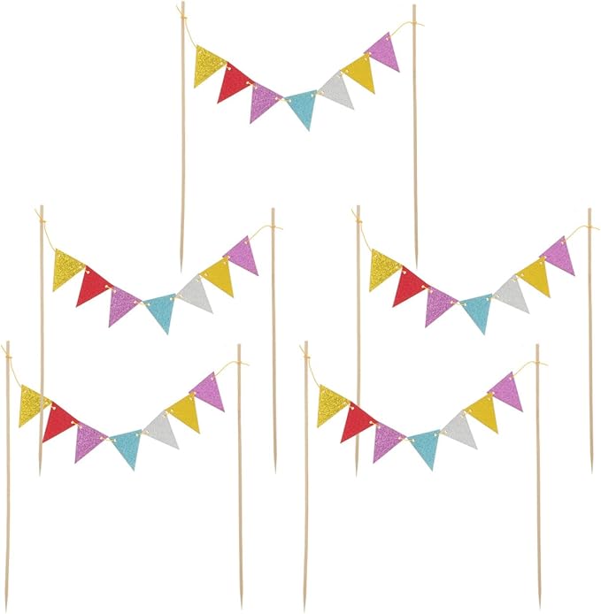 5pcs Flag Cake Insert Top Hat Decor Cake Picks Birthday Cake Topper Cake Banner Bunting Bamboo Wedding