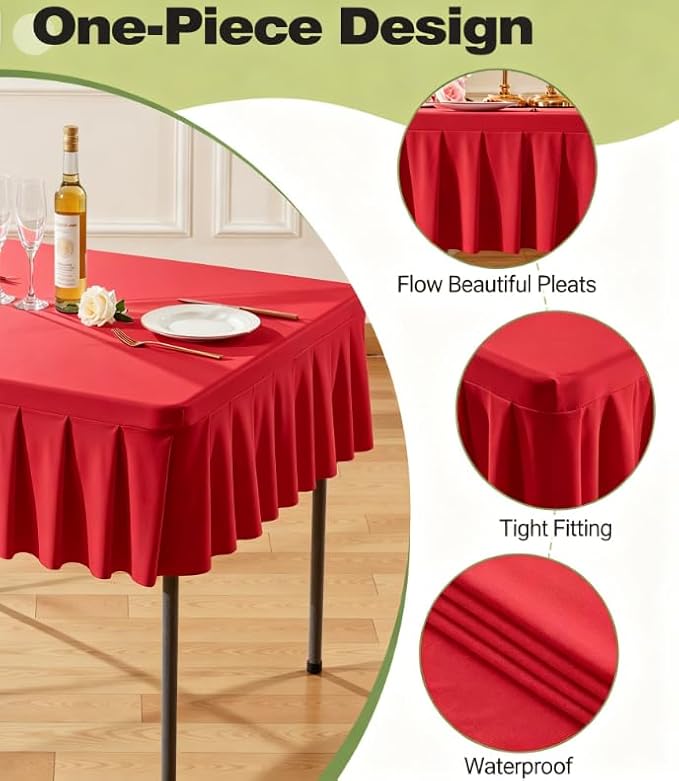 Shillance 34x34 Inch Red Spandex Square Tablecloth, Wrinkle Free Red Fitted Table Cloth for Square Tables,Washable Pleated Table Cover for Wedding Birthday Cocktail Party Buffet Dinner Camping