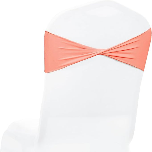 MDS Pack of 200 Spandex Chair Sashes Bows Elastic Stretch Dining Chair Bands Ties Without Slider Buckle Universal fits for Wedding Baby Shower Birthday Party Banquet Event Decoration - Peach
