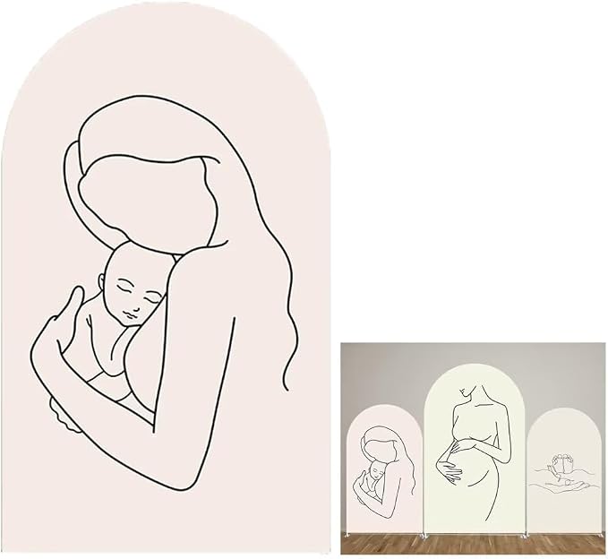 Mother and Her Baby Arched Fabric Backdrop Covers for Pregnancy Party Chiara Backdrop Double-Sided Metal Arch Stand Covers Birthay Baby Shower Cake Tablecloth Decoration
