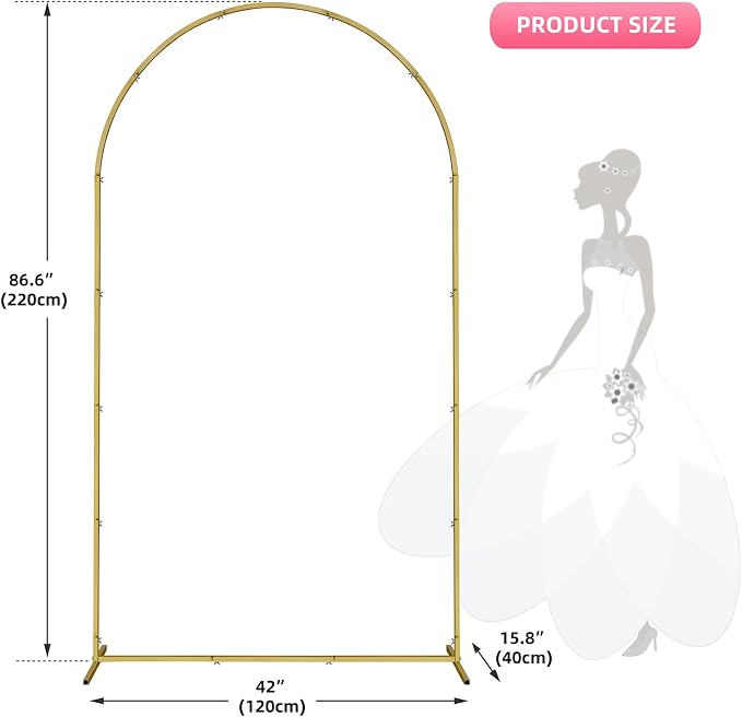 ATR ART TO REAL 7.2 FT Wedding Arch Backdrop Stand Metal Wedding Arches for Ceremony, Gold Balloon Arch Stand for Wedding Birthday Party Photo Booth Background Baby Shower Decoration