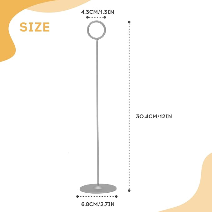 Urban Deco 16PK Table Number Holders Place Card Holders 12 Inch Table Card Holders Steel Card Holders for Photos, Food Signs, Memo Notes, Weddings, Restaurants, Birthdays（Matte Silver）