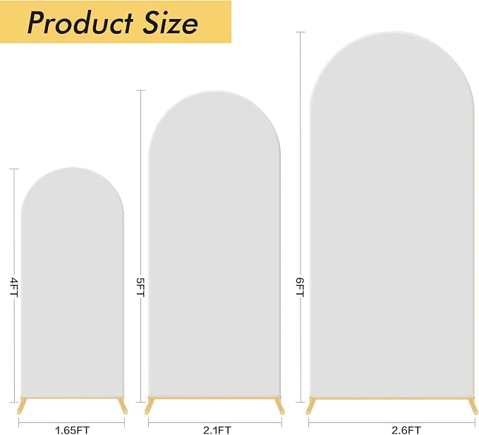 Gawicpy Wedding Arch Backdrop Stand Set Metal Arch Backdrop Stand with Wedding Arch Cover, Wedding Balloon Arch Backdrop Stand for Birthday, Baby Shower, Anniversary (White, 4FT+5FT+6FT)