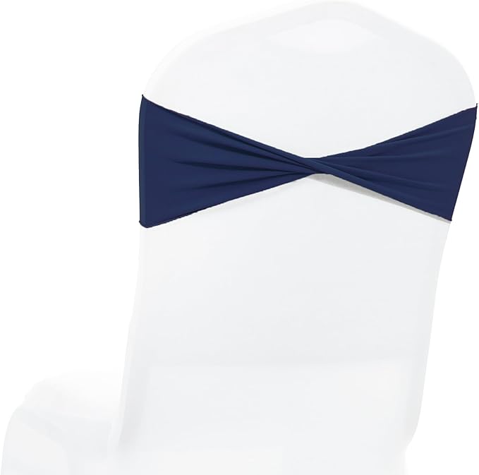 MDS Pack of 250 Spandex Chair Sashes Bows Elastic Stretch Dining Chair Bands Ties Without Slider Buckle Universal fits for Wedding Baby Shower Birthday Party Banquet Event Decoration - Navy Blue