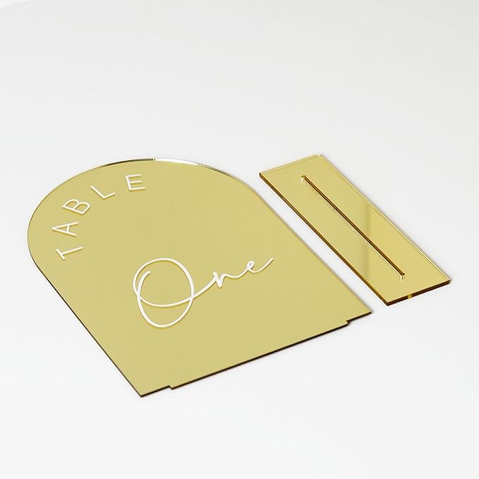 Gold Mirror Arch Wedding Table Numbers 1-20 with Stands, 5x7 Inch Acrylic Arch Sign with Holder, Gold Arch Acrylic Table Numbers for Wedding Reception(1-20, 5"x7")