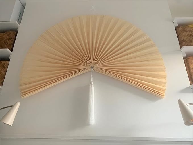 ChumDecor Fan Wall Decor, Japanese Giant Fan, Large Bamboo Fan Wall Art for Boho Hanging Headboard, Decorative Folding Fans for Over Bed, Asia Trending (Ivory 40inch)