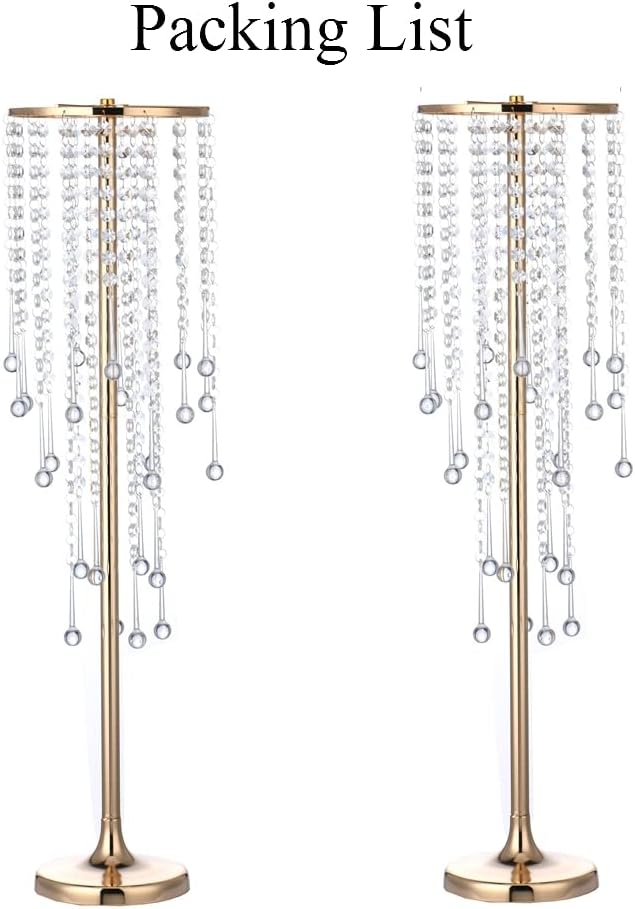 2Pcs 29.5 inches Gold Flower Vases with Chandelier Crystal Wedding Centerpieces for Tables, Gold Metal Flower Stand Arrangement, Bulk Metal Centerpieces Vases for Party Reception Ceremony Decoration