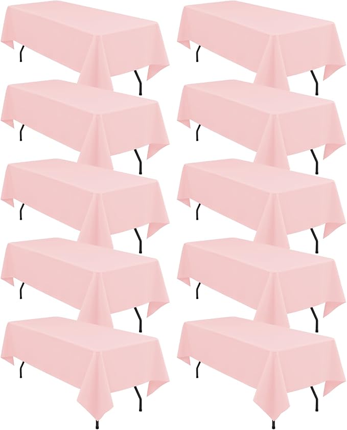 fani 10 Pack 60 x 102 Inch Tablecloth, Pink Tablecloth for 6 Feet Rectangle Tables, Stain and Wrinkle Resistant Washable Fabric Table Cloth for Wedding Party Dining Table Buffet Parties Camping
