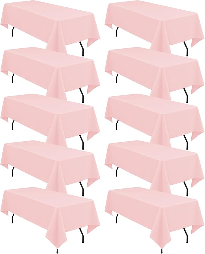 10 Pack 60 x 126 Inch Tablecloth, Pink Tablecloth for 8 Feet Rectangle Tables, Stain and Wrinkle Resistant Washable Fabric Table Cloth for Wedding Party Dining Table Buffet Parties Camping