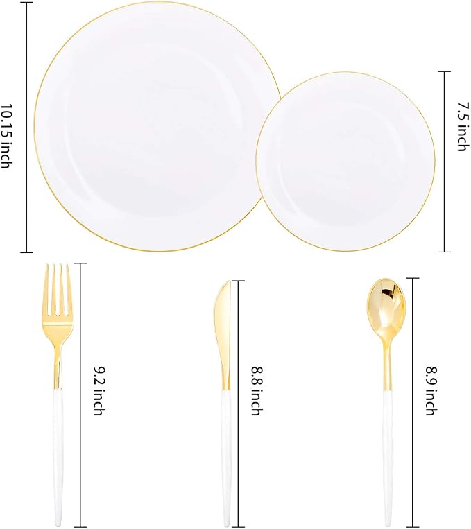 Supernal Gold Disposable Plates Silverware Set Serves 30 Birthday Wedding | Heavy Duty Elegant Tableware for Birthdays Bridal Shower Baby Shower Anniversary Halloween Thanksgiving Christmas
