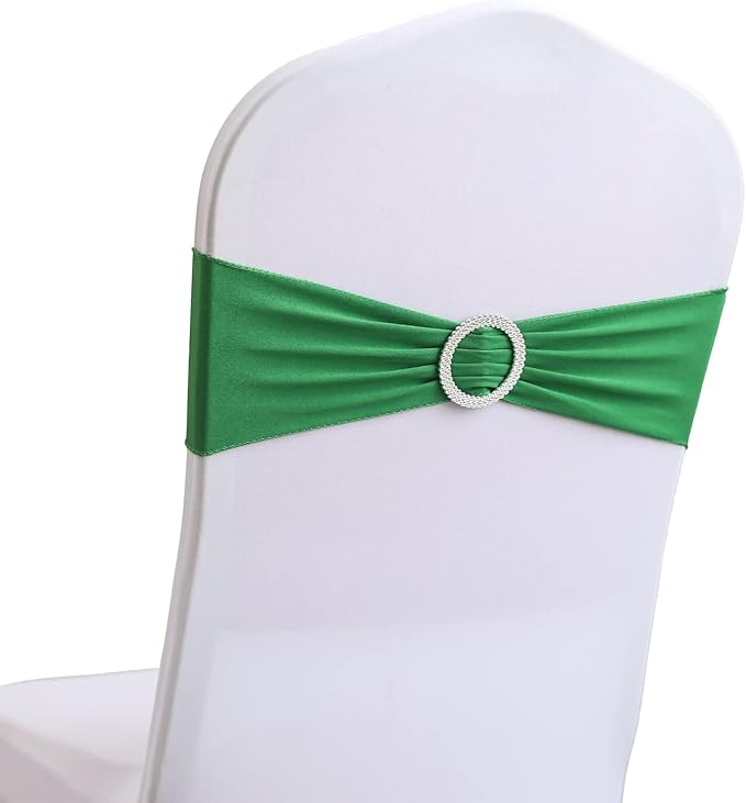 Spandex Chair Sashes Bands 100PCS Stretch Chair Cover Ties Bows with Buckle Slider Wedding Party Reception Banquet Decoration (Green)